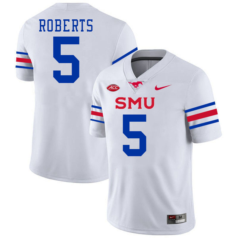 SMU Mustangs #5 Elijah Roberts Jersey College Football Uniforms-White